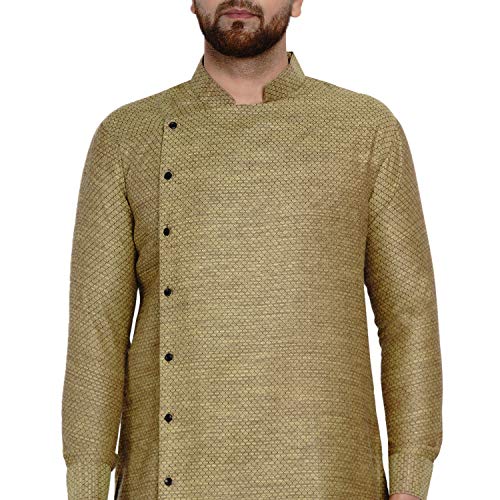 Image of Veera Paridhaan Men's Ethnic Poly Cotton Full Sleeve Textured Side Button Long Kurta(Orange)