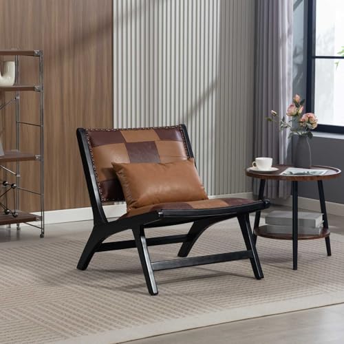 Sillón con diseño cuadrillé de cuero sintético Marrón miniatura 1
