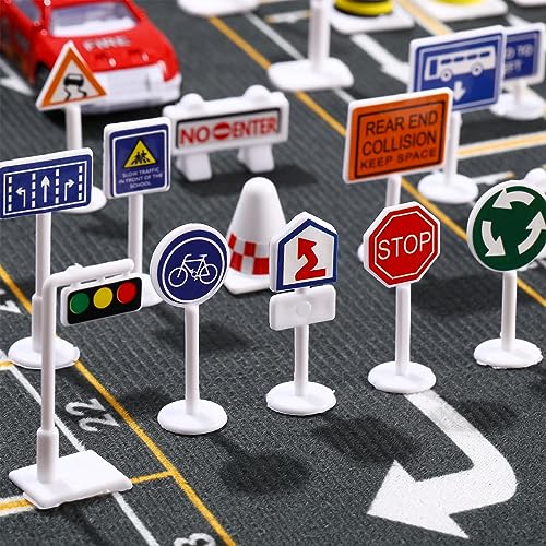 NUOBESTY 56 Pçs Mini Sinais De Trânsito Brinquedos Sinais De Rua Playset Mini Cones De Trânsito Sina