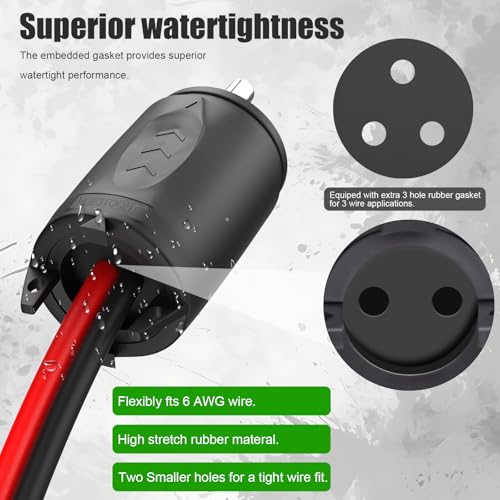Moestoont 70A Trolling Motor Plug & Receptacle for 2 or 3 Wire 12-48V Systems Compatible with Minn Kota Marine Boat, Watertight Heavy Duty Electrical Power Connector Black - Thumbnail 3