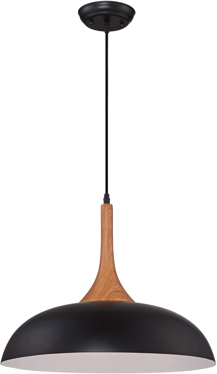 Possini Euro Design Felton Black Aluminum Wood Finish Small Pendant Light 17 3/4" Wide Mid Century Modern Dome Shade Fixture for Dining Room House Entryway Bedroom Kitchen Island Hallway