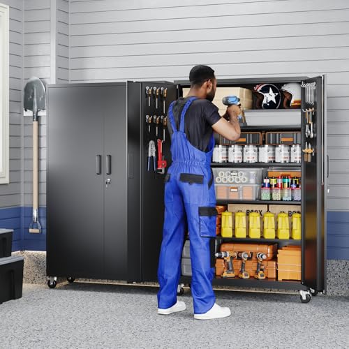 Image of Yizosh Metal Garage Storage Cabinet with Locking Doors and Adjustable Shelves,- 71 inch Rolling Steel Tool Cabinet for Home Office,Garage,Warehouse