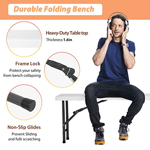 FDW Folding Bench 6FT Plastic Portable Bench Outdoor Bench Garden Bench with Carrying Handle for Picnic Camping Dining Party (1) by FDW - Image 2
