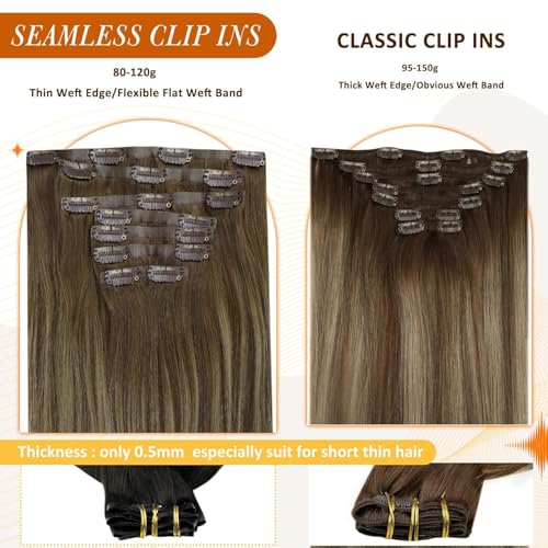 Image of Full Shine Seamless Hair Extensions Clip in, Balayage Brown | Invisible PU Weft, 16 Inch 120g 8 Pcs, Soft Straight, Added Volume, Natural Blend, Easy to Apply, Everyday Styling