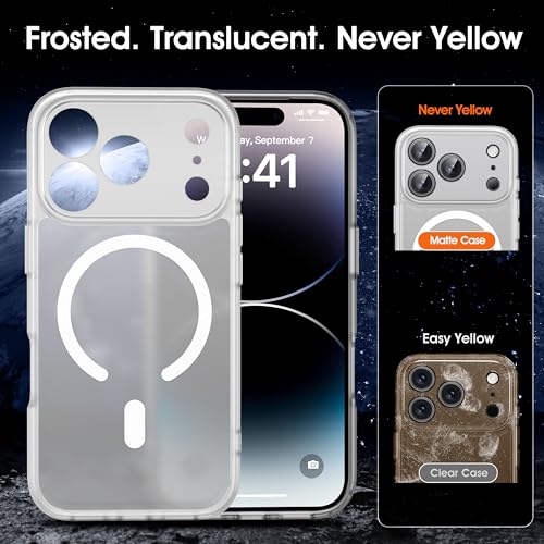 Image of Oterkin Magnetic for iPhone 17 Pro Case Matte, Upgraded Full Camera Protection Compatible with MagSafe Frosted Translucent Shockproof Anti-Scratch Slim Fit Case Military Grade Protection (Clear Matte)
