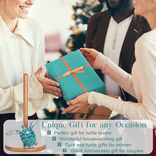 Turtle Paper Towel Holder - Coastal Decor for Home Ocean Decor Beach House Beachy Themed, Sea Turtle Gifts for Women, Cute Decorative Paper Towel Holder Stand Countertop Kitchen Nautical Teal Wood - Image 7