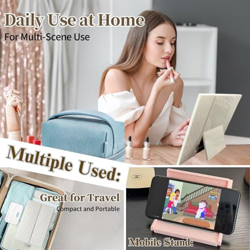 Image of Tri-Fold Makeup Mirror with Stand | Travel-Friendly Vanity Mirror | Portable and Compact Tabletop Folding Mirror for Beauty, Skincare, Pack of 1, Pink