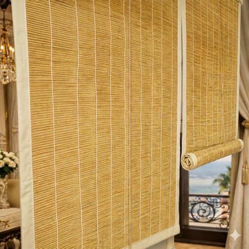 Image of Bamboo Curtains, Brown, Outdoor Rain Sun Dust Privacy Protection, Traditional Style, Rod Pocket, Light Filtering, for Window Door Balcony (3x7)