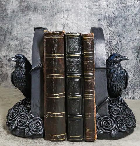 Ebros Gift Harbinger of Doom Bad Omens and Prophecy Raven Crow Perching On Black Roses and Graveyard Tombstone Pair of Bookends Statue Gothic Macabre Figurine As Halloween Decor Ebros Gift Harbinger of Doom Bad Omens and Prophecy Raven Crow Perching On Black Roses and Graveyard Tombstone Pair of Bookends Statue Gothic Macabre Figurine As Halloween Decor