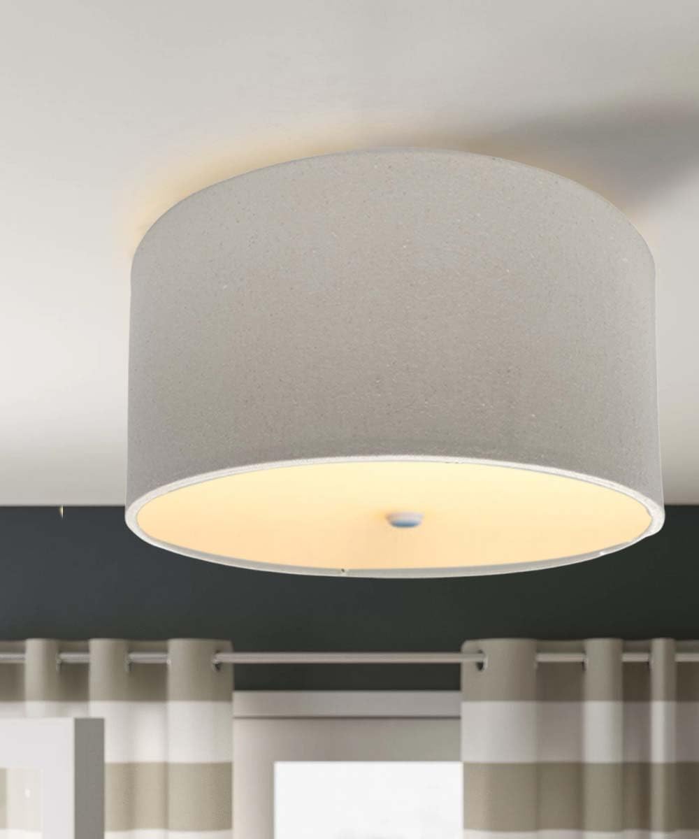 Moderne Flush Mount Conversion Kit 16" w Light Oatmeal Linen Drum Lampshade