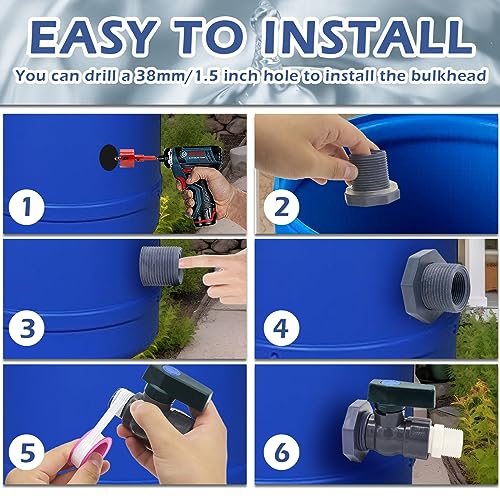 PVC Rain Barrel Diverter Kit Rain Barrel 3/4 Inch Spigot Kit with Bulkhead Fitting, Hose (25mm/1" + 16mm/0.63") Adapter, Hole Saw, Ball Valve, Clamps, Thread Seal Tape