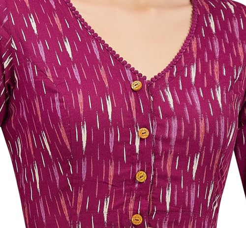 Image of Studio Shringaar Women's Cotton Ikat Printed Elbow Length Sleeves Saree Blouse