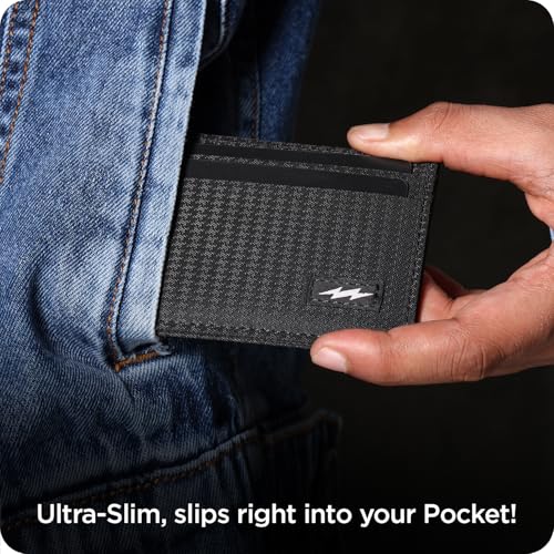 Image of SUPERVEK Card Holder Wallet for Man | Ultra-Slim Credit Card Holder with Cash Slot | Compact Design with Card Dividers | Premium Woven Texture | Thunder Patch Style | Designed for Everyday Use (Black)