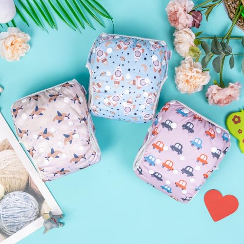 Image of ALVABABY 3 Pack Large Swim Diapers Baby /Toddler /Infant Snap Adjustable Reusable Swimming Diaper Baby for Boy and Girl 3ZSWY37