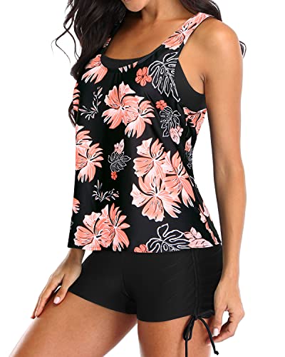 Yonique 3 Piece Womens Tankini Swimsuits With Shorts Athletic Bathing Suits Tank Tops With Bra And Boyshorts Black Floral L #TOP1