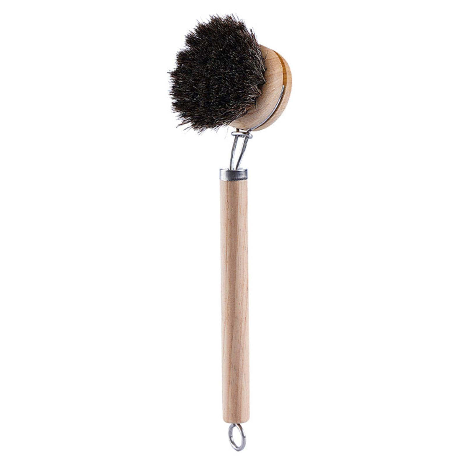Brosse à Vaisselle remplaçable avec Manche en Bois, Brosse pour enlever Les Taches, Brosse Portable pour Le Nettoyage de la Maison, Accessoires de Cuisine (CRIN de Cheval)