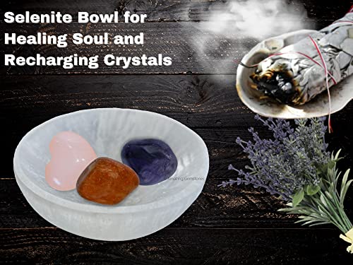 Selenite Bowl - 4" Round Selenite Crystal To Charge Your Healing Stones And Crystals - Selenite Charging Plate Bowl #TOP4