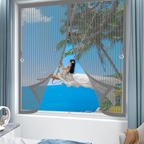 Mosquitera Magnetica Ventana 108x84cm Cierre Magnético, Malla Fina, Transpirable, Resistente y Duradera Cortina Mosquitera para Puertas para Múltiples Tipos de Ventana, Gris