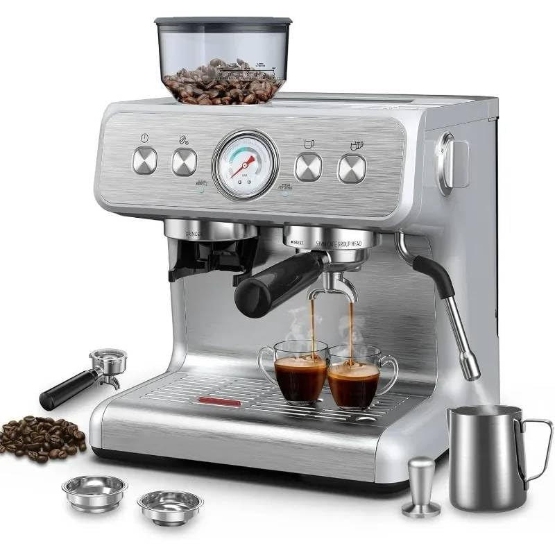 Image of Fastlink‚15 Bar Espresso Machine with Built-In Grinder & Milk Frother - Make Authentic Espresso at Home
