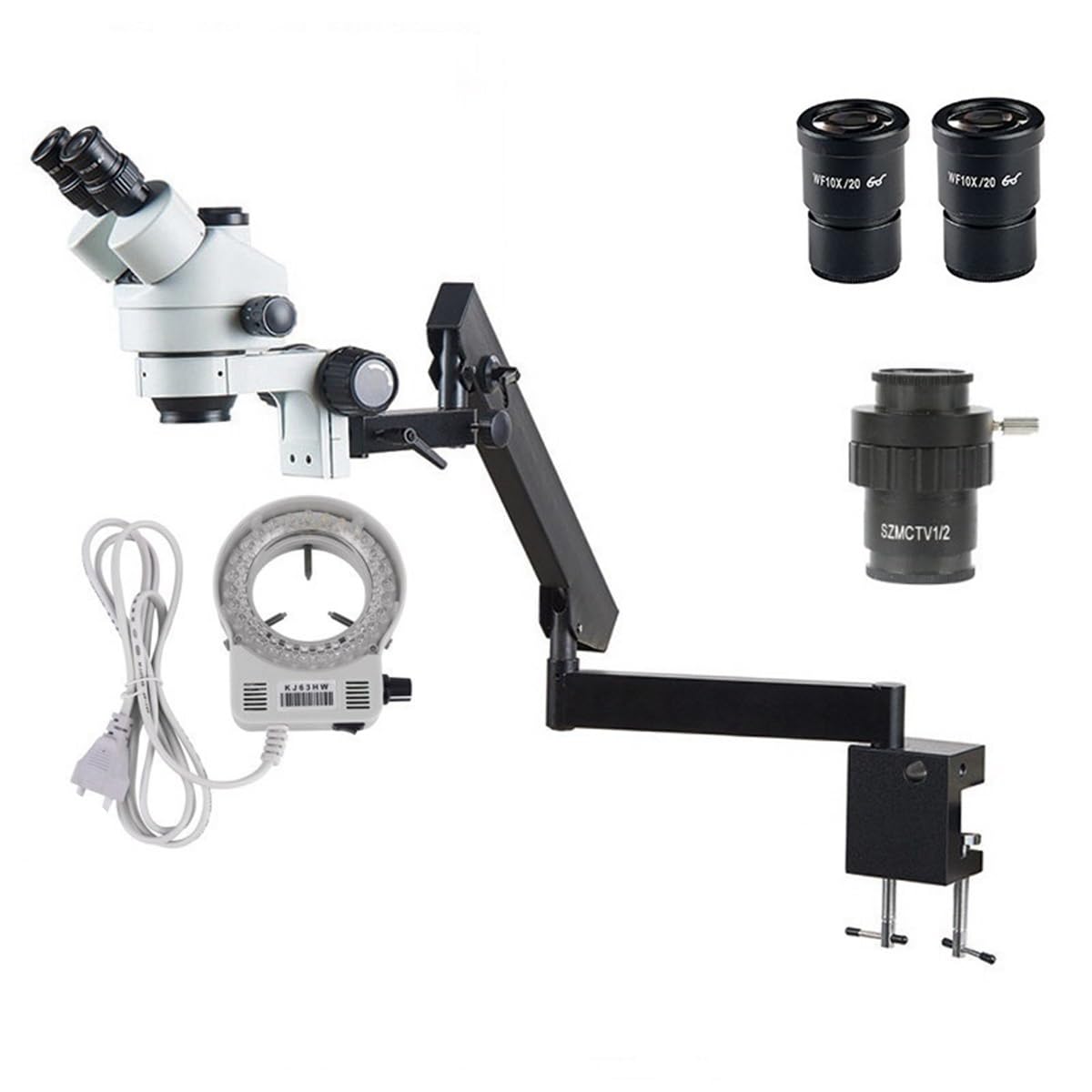 Zestaw akcesoriów do mikroskopu 3,5X-270X Stereo Trinokularowe ramię przegubowe z mikroskopem WF30X WF20X okulary Slajdy mikroskopowe (kolor: 7X-45X bez aparatu)