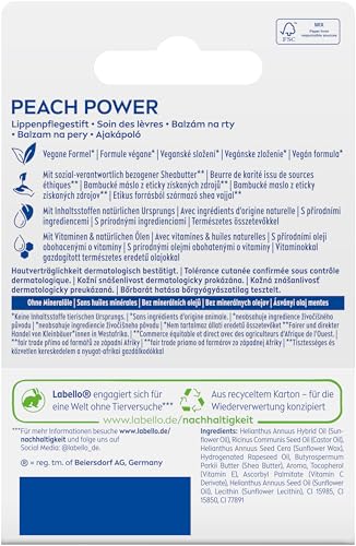 Labello Peach Power 80's Vibes Retro Edition, duftender Lippenpflegestift mit natürlichen Ölen und Pfirsicharoma, pflegender Lippenbalsam mit zartem Glanz (4,8 g)