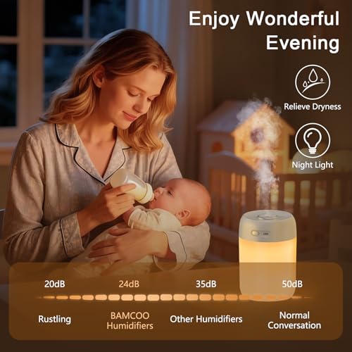 Image of Portable Small Humidifier, 650ml Colorful Mini Humidifier for Bedroom, Office Desktop, Baby Room, Plants, Cool Mist Humidifiers(Light Gray)