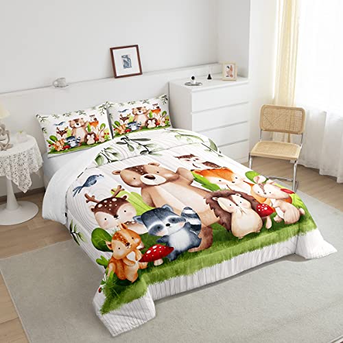 Castle Fairy Cute Animals Full Size Comforter Set Owl And Rabbit Bedding Set For Kids Adults Teens Bear And Fox Comforter Luxury Green Plants Quilt Set Room Decor 3Pcs #TOP3
