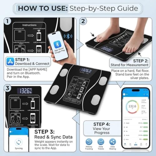 Image of Smart Bluetooth Body Fat Scale Digital Weight Scale with Mobile App | Bluetooth Smart Scale, Body Fat & BMI Analyzer, App Sync Data, LCD Display, High Precision Sensors, 180kg Capacity