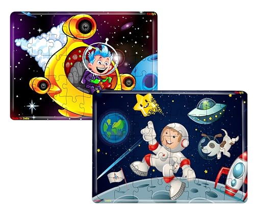 Image of Fiddlys 40 Pcs Paperless Wooden Jigsaw Puzzle for Kids & Children Age 4+ Learning Educational Double Layered Wooden Puzzles with Bright Front & Back Print (Space Hero & Astronaut)