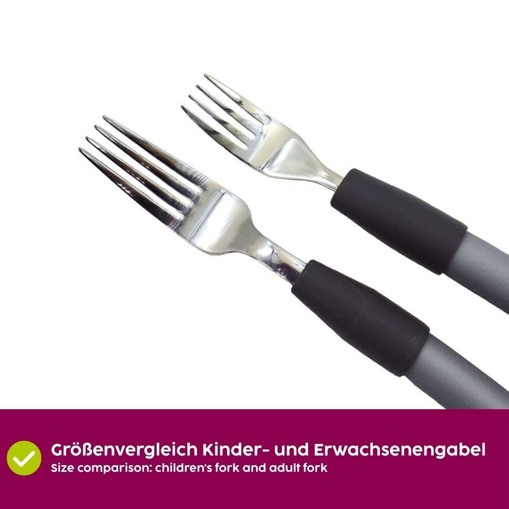 ORNAMIN Biegsames Kinderbesteck-Set | Ergonomische Esshilfe für Kinder mit Handicap | Flexibler Griff | Spezialbesteck für Pflege & Inklusion | Edelstahl & Silikon | Made in Germany