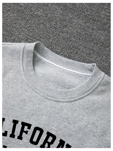 SHENHE Men's Graphic Letter Print Crew Neck Sweatshirt Drop Shoulder Long Sleeve Sweatshirt Top Small Grey3