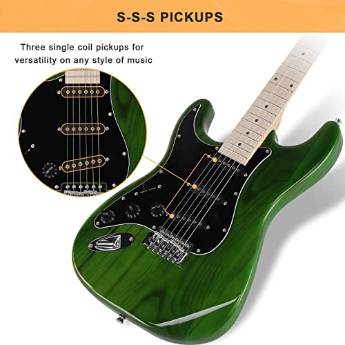 Image of GLARRY Full Size Electric Guitar for Music Lover Beginner with 20W Amp and Accessories Pack Guitar Bag (GREEN, Left Handed 39 inch)