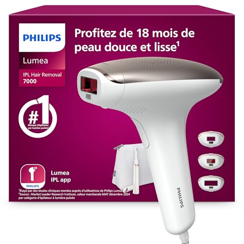 Philips Lumea série 7000, Épilateur à lumière pulsée, alternative à l'épilation laser, avec tondeuse-stylo Satin Compact, 3 embouts pour le corps, le...