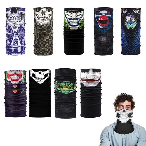 MFCGHXR Multifunción Bandana, Pañuelo Tubular Calavera, 9 Piezas Pasamontañas de Calavera,Mascarilla de Moto Multifuncional con Diseño de Calavera,Material Transpirable, Unisex