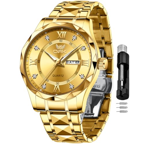Image of OPK Watches for Men Diamond Roman Analog Mens Watches Waterproof Large Stainless Steel Men Wrist Watch Business Father Gift Watch Blue
