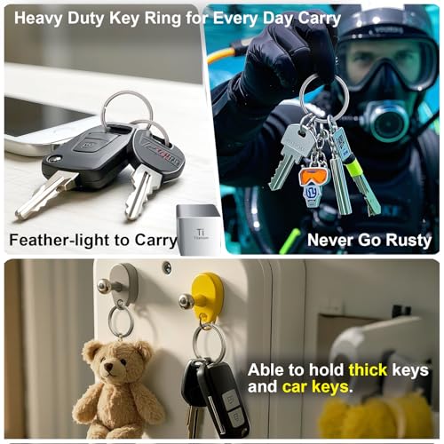 Image of Titanium Key Rings Heavy Duty Side Push Easy Split Key Chain Rings for Key Carabiner Keychain Rings