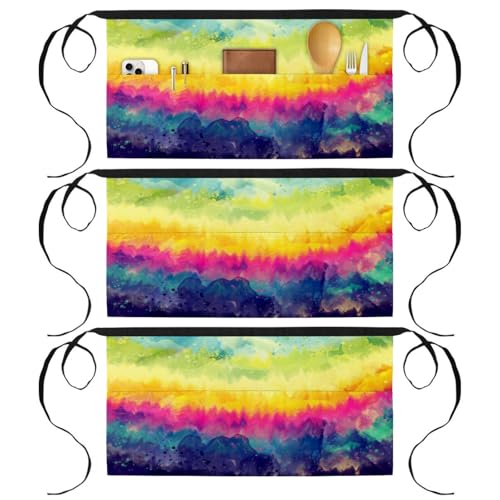 Tablier court de chef multicolore anti-taches avec 3 poches pour serveur et barman