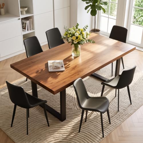 Image of Black Dining Chairs Set of 4, PU Leather Dining Room Chairs, Upholstered Kitchen Chairs with Ergonomic Backrest & Sturdy Metal Legs, Perfect for Dining Room, Living Room, Black