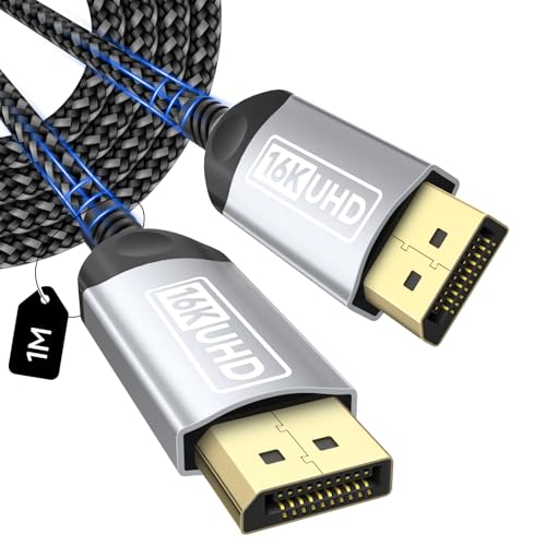 layajia Câble DisplayPort 2.1 16K 1M, Câble DP vers DP Supporte 16K@30Hz 8K@240Hz 4K@240Hz, 80Gbps, HDCP 2.3, HDR DSC 1.2a MST FreeSync G-Sync pour TV PC...