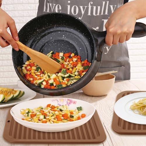 Image of 4 Pack Silicone Trivets for Hot Dishes Large 446F Heat Resistant Pot Holder Hot Pads for Kitchen 9'' x 12' Brown Silicone Trivet Mat for Hot Pots and Pans, Jar Opener, Drying Mat