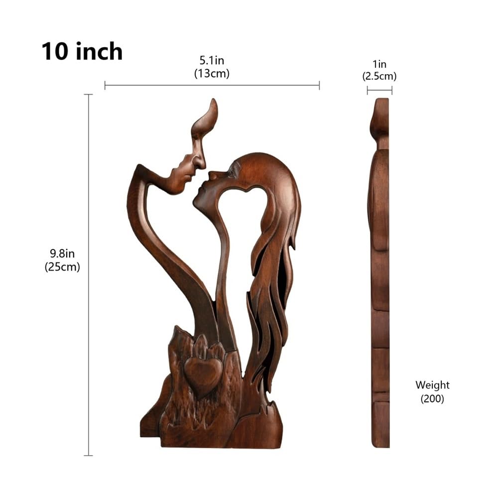 Wohndeko 10 Zoll große hölzerne Skulptur eines küssenden Paares – romantische abstrakte Liebesstatue for Jahrestag(Retro,10 Inch)