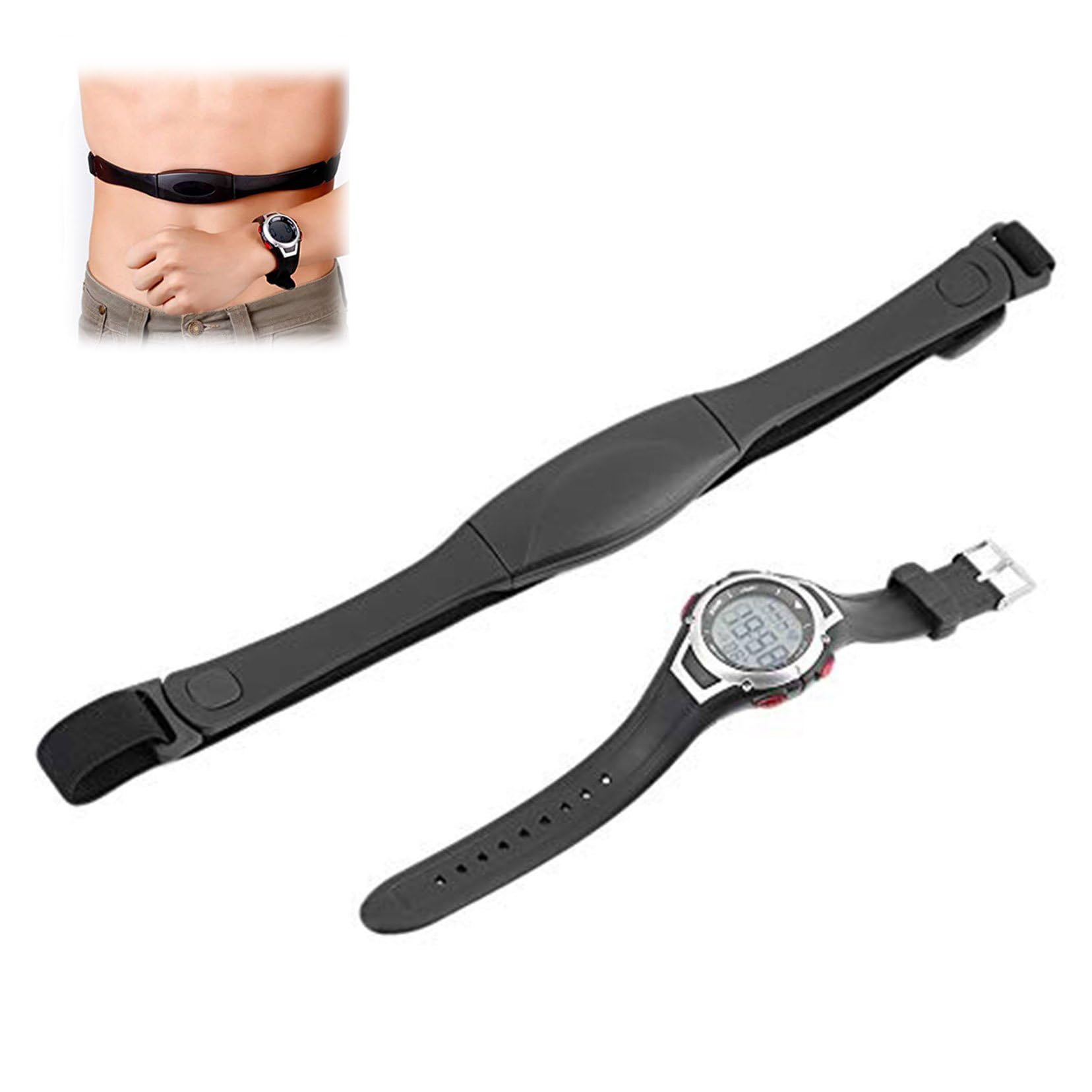 Monitor de frecuencia cardíaca Impermeable de 3 Metros, Correa para el Pecho inalámbrica, Reloj Deportivo Negro, Reloj para Correr y Buceo con Despertador con luz de Fondo