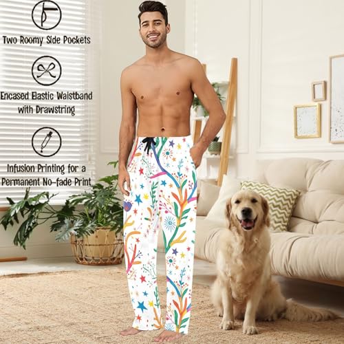 visesunny Men's Hawaii Bottoms Cotton Lightweight Branch Childish Antler Casual Lounge Pants Soft Sleep Pj2