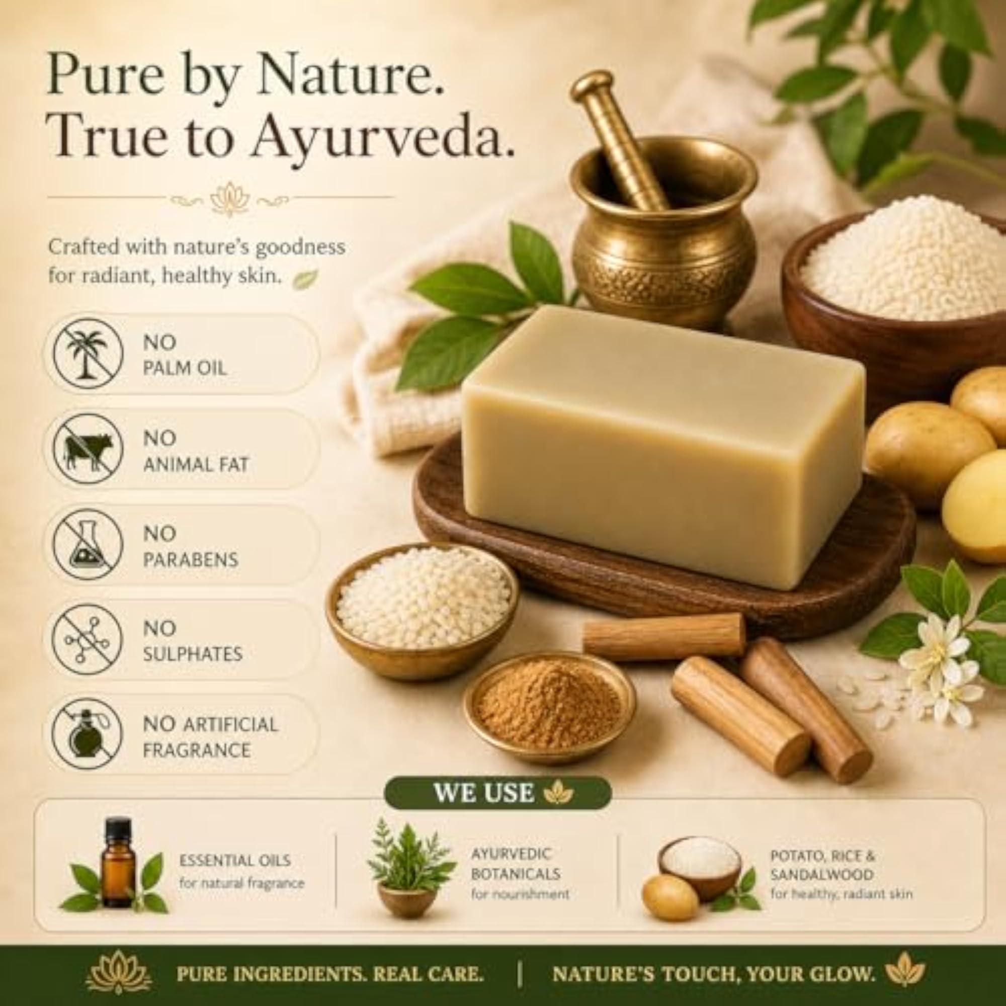 Potato Rice Soap with Sandalwood Essential Oil, Handmade