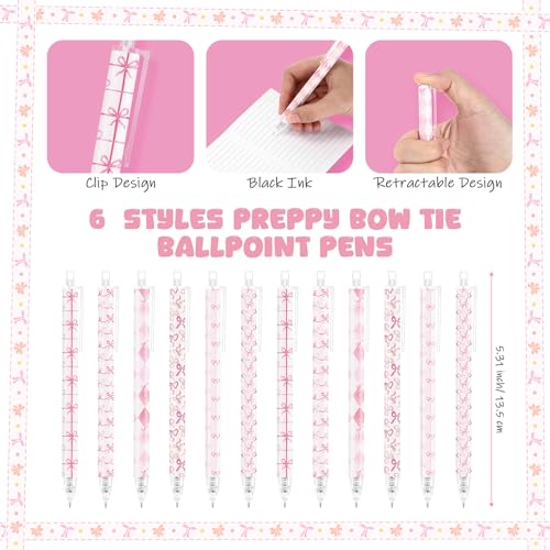 Image of Jetec 60 Pcs Back to School Pink Bow Ballpoint Pens Sets Coquette Bow School Supplies for Girls Coquette Aesthetic Retractable Pens Pink Preppy Girly Stuff Cute Supplies Goodie Bag Fillers for Student