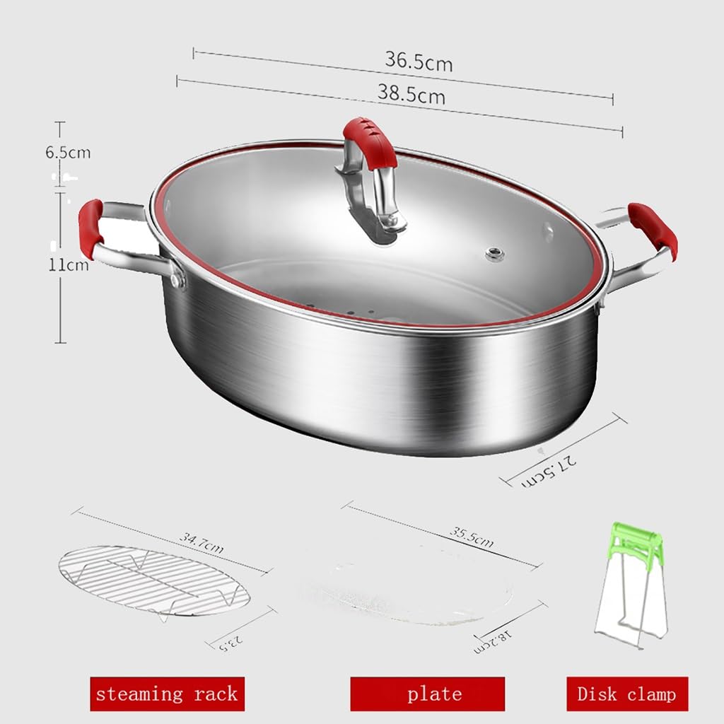 Vaporiera in Acciaio Inox per Pesce, pentola per cuocere a Vapore, pentola per zuppa con Manico, per cuocere a Vapore Pesce, Frutti di Mare, Verdure, stufati, Pasta