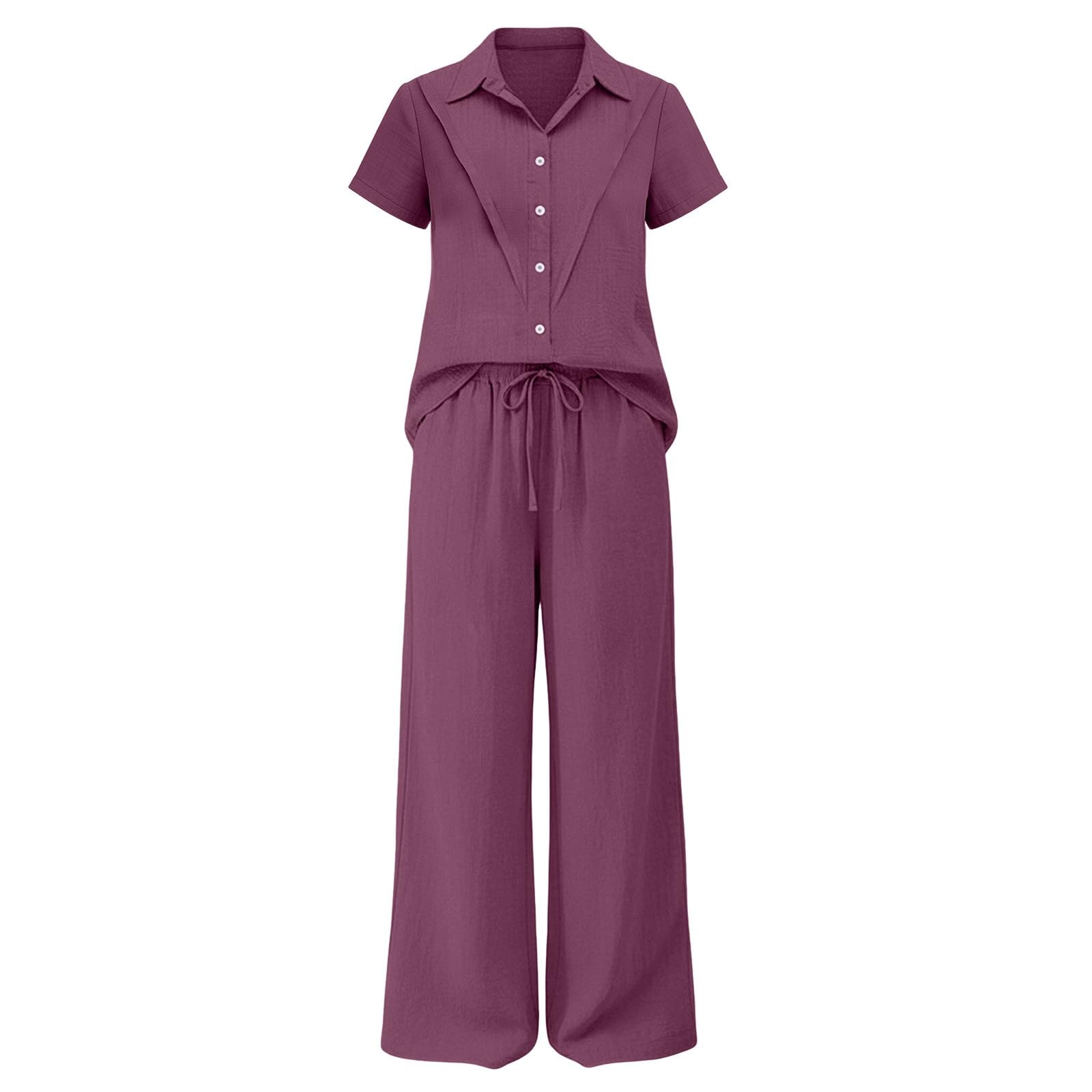 Zweiteiler Damen Sommer Leine Top und Hose 2 Teiler Hosenanzüge Baumwolle Leinen Jogginganzug Outfit Anzug Luftig Freizeitanzug,Zweiteiler Musselin Damen,Business Casual