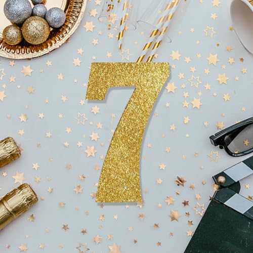 Image of TONIFUL 7.8 Inch Gold Glitter Number 7 Wooden Table Centerpieces Birthday Party Decorations,Shining Golden Digit 7 for Birthday Decorations,New Year,Graduation Decoration,Anniversary,Prop (1 Pack)