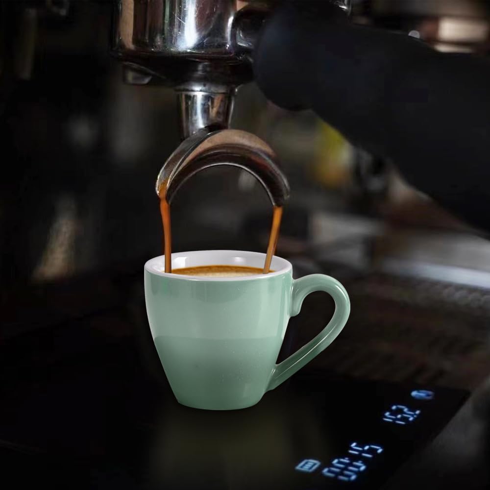 homEdge Juego de 4 tazas de café expreso de porcelana con platillos y cucharas, 80 ml, color verde menta