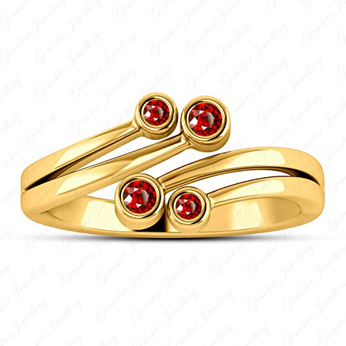 925 Silver Round Red Garnet Bypass Adjustable Toe Ring in 14k Yellow Gold Filled